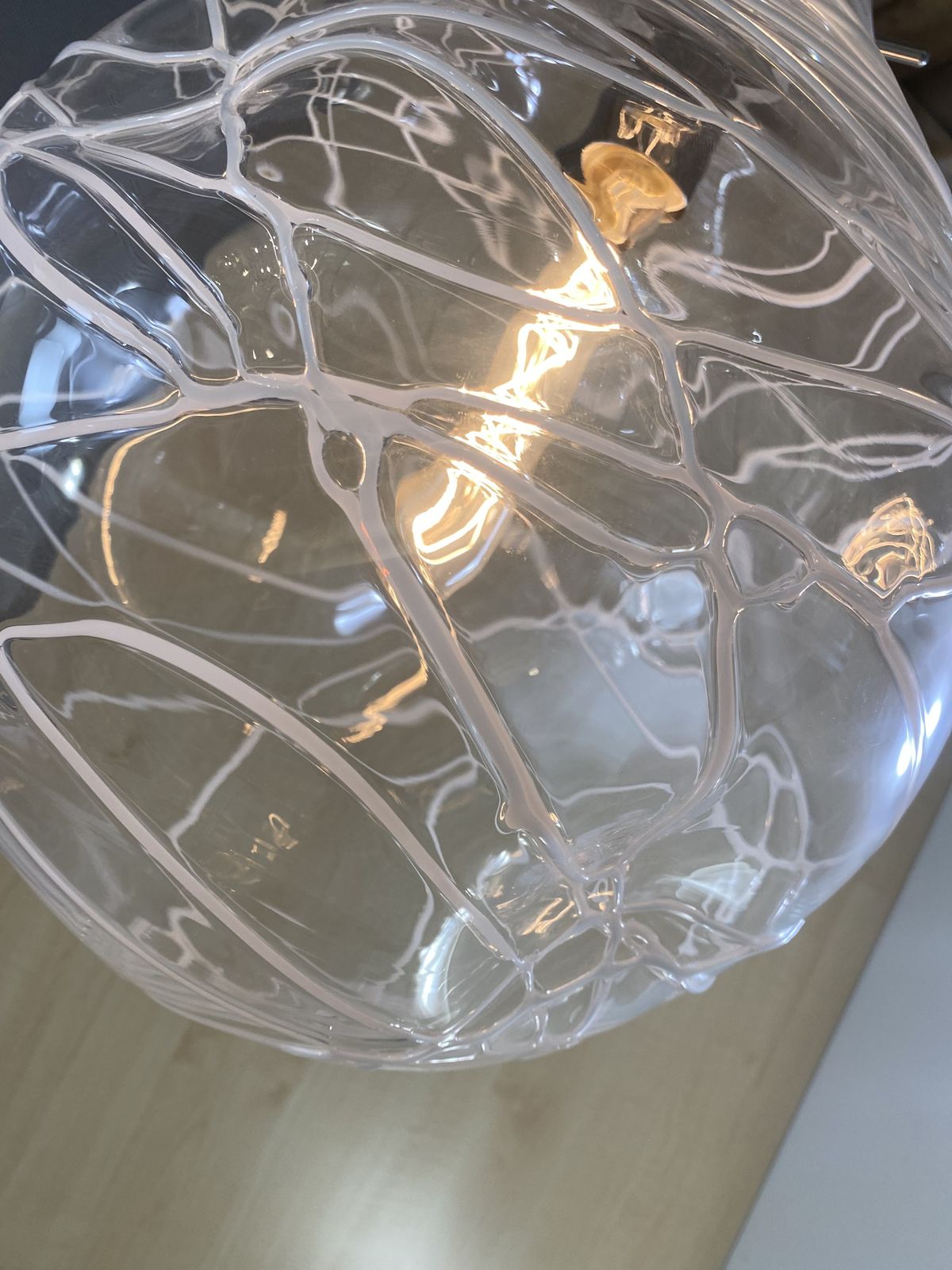 Contemporary Transparent With Wite Wire Pendant In Murano Glass photo for sale