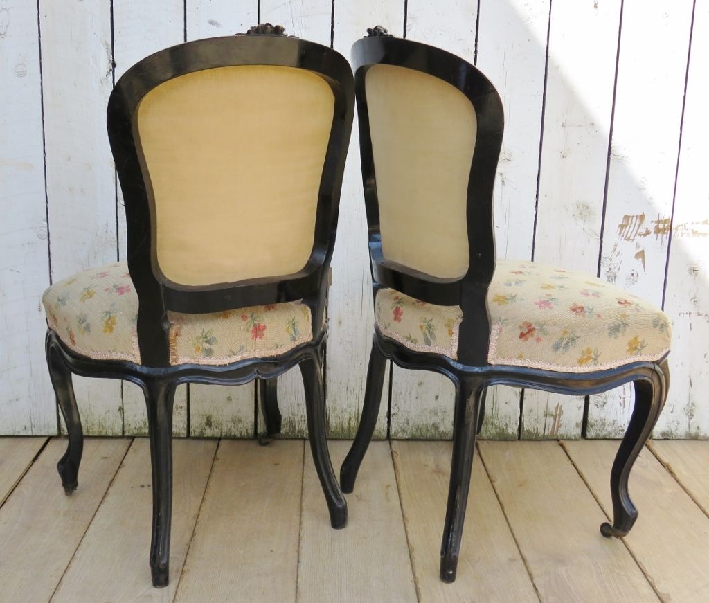 Pair Of Antique French Ebonised Salon Side Chairs photo for sale