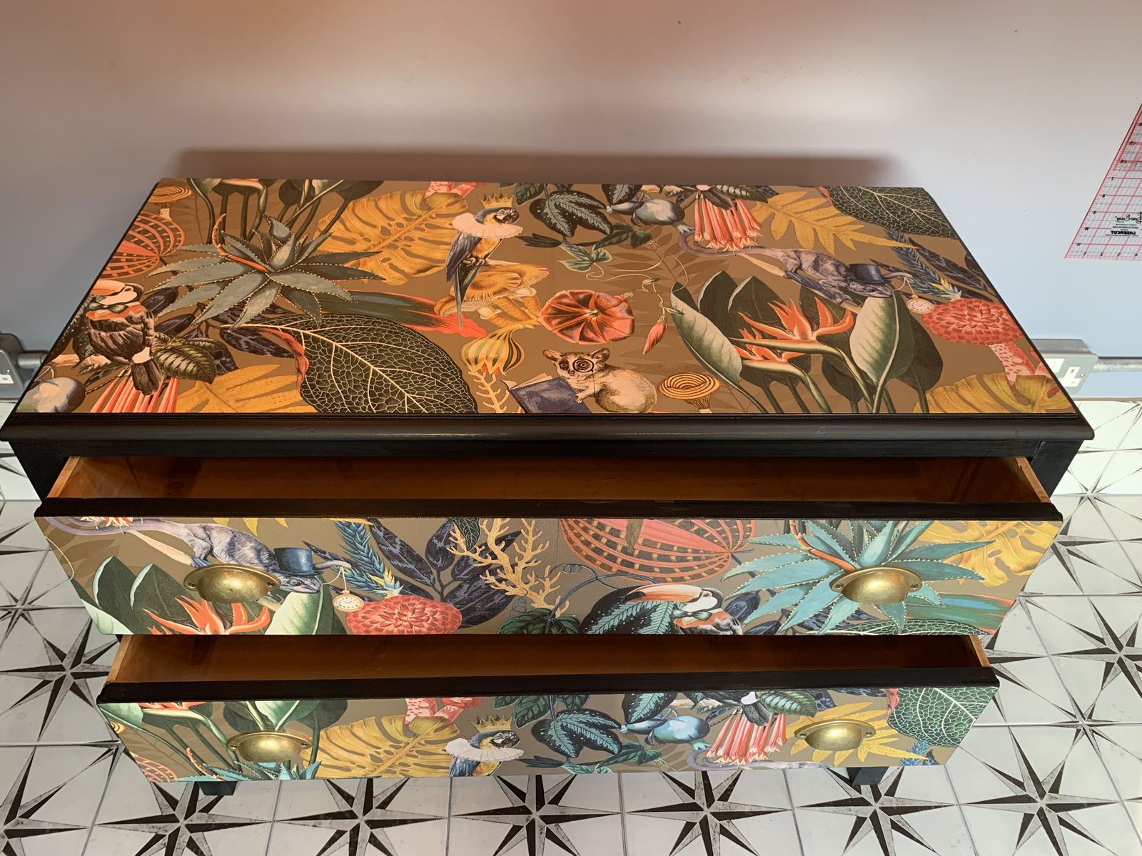“Mabel” Chameleon Decoupaged Set Of Drawers photo for sale