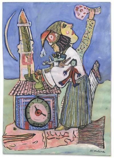 Antonio Fernandez Molina, “Untitled”, 1970s, Original Signed Outsider Art Brut Collage Painting