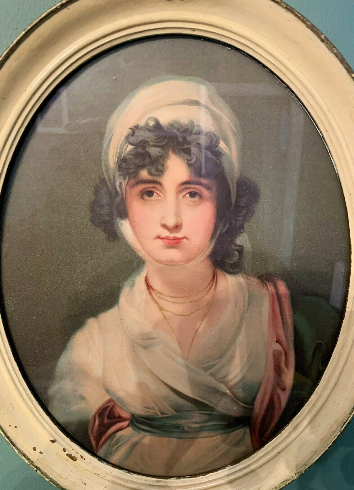 Rare Vintage Original English Print On Silk Paper Framed Portrait Of Actress Sarah Siddons 1755 To 1831 Sir Thomas Gainsborough photo furniture