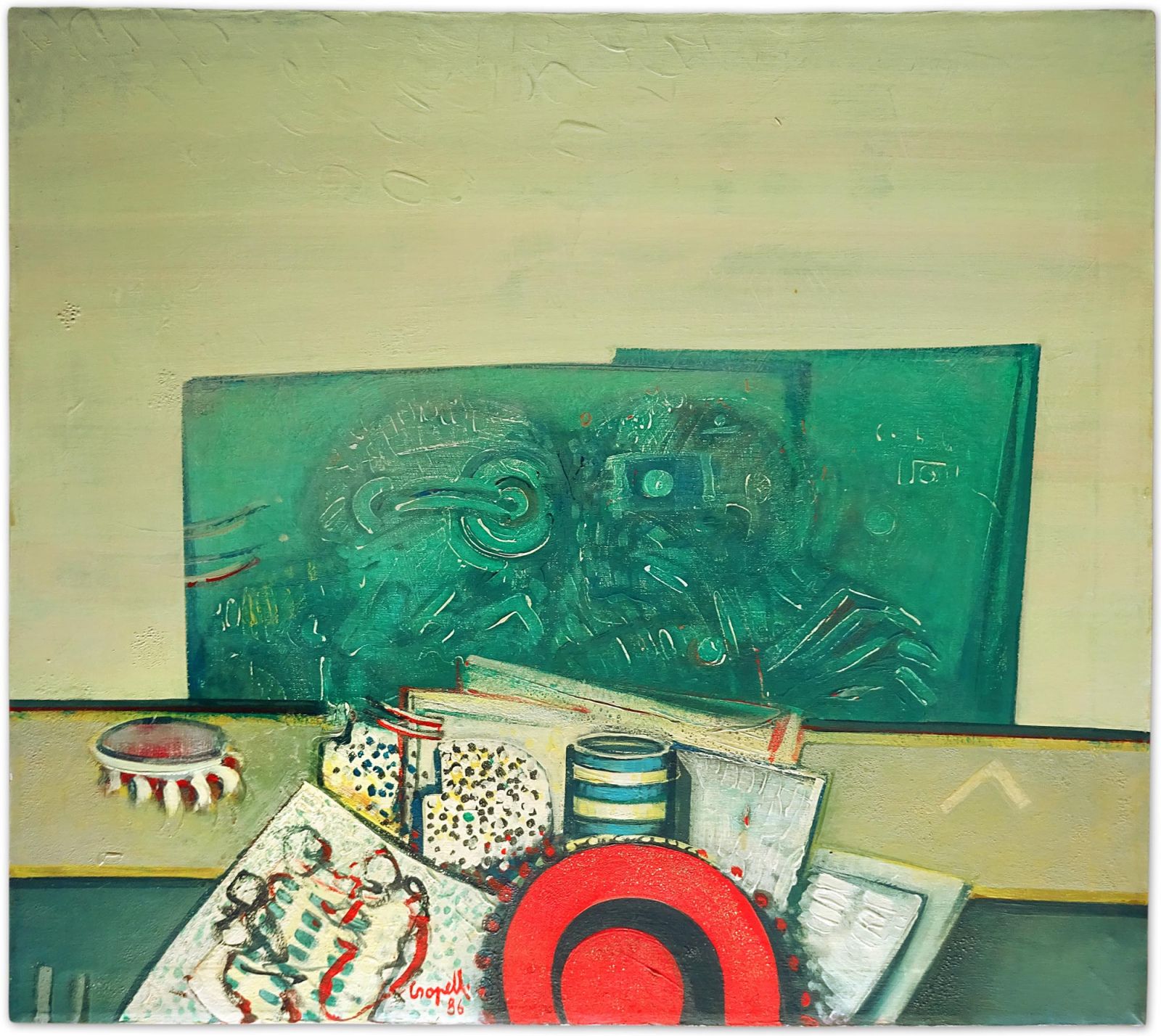 Alberto Cropelli, “Untitled”, 1986, Large Italian Surrealist Oil Painting