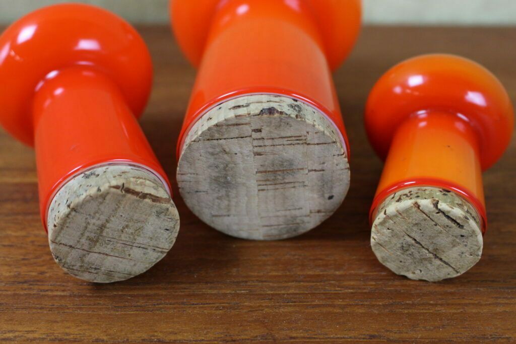 Holmegaard Palet Range Set Of 3 Mushroom Shaped Sifters By Michael Bang Orange photo for sale