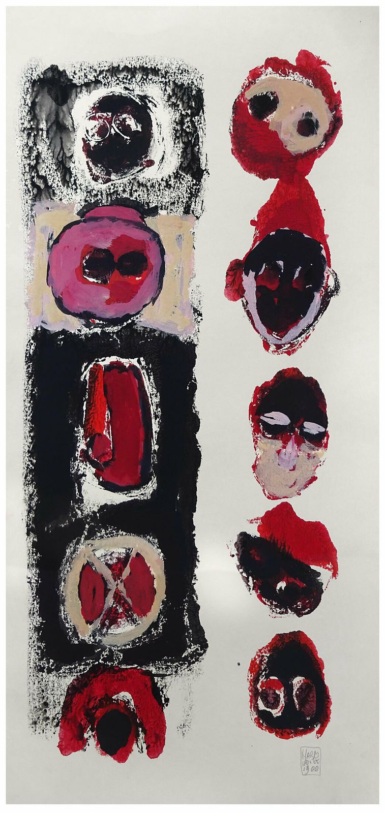 Harm Van Ee, “Masks”, 1988, Original Signed Art Brut Painting