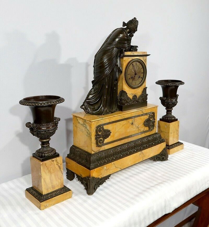 Important Mantelpiece Set In Yellow Siena Marble And Patinated Bronze, Empire Period, Early 19th Century photo for sale