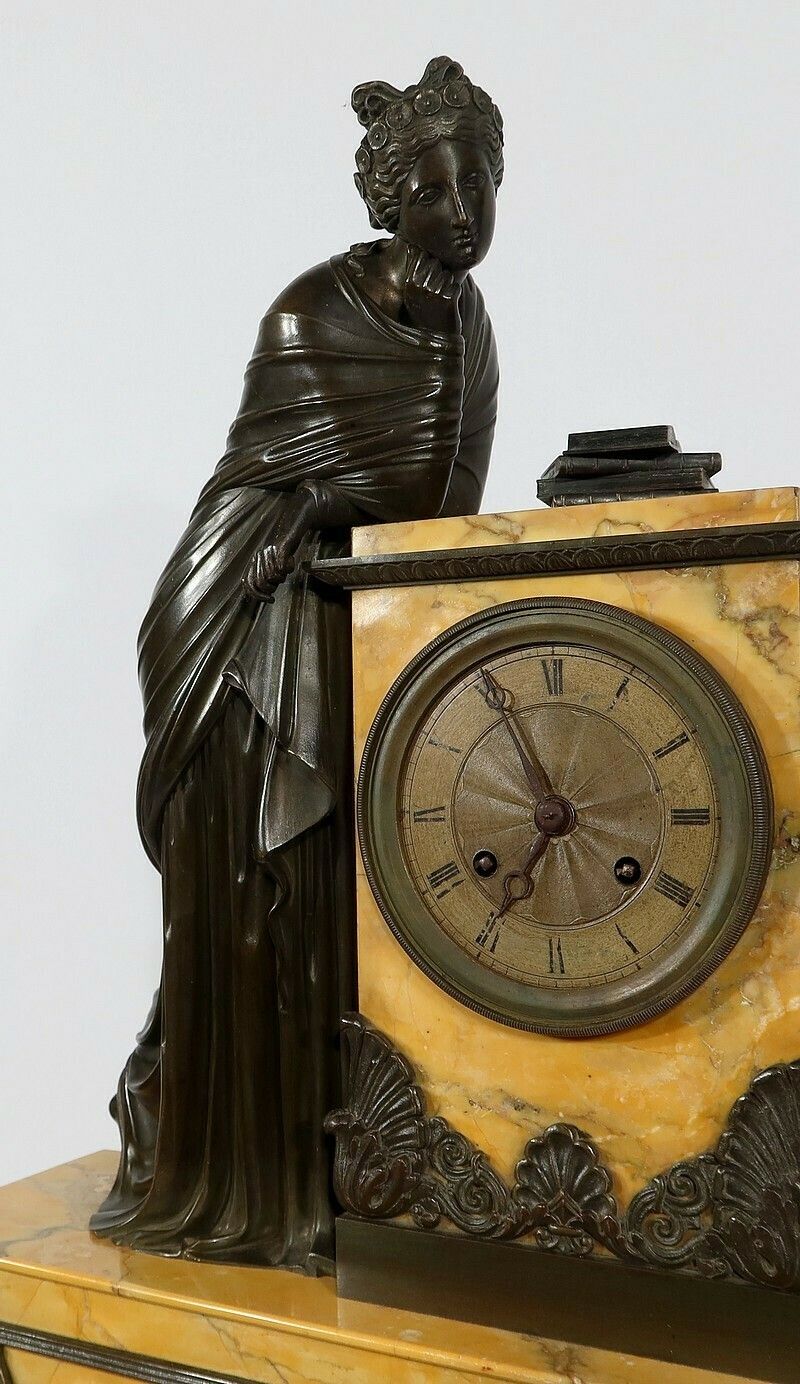 photo for sale Important Mantelpiece Set In Yellow Siena Marble And Patinated Bronze, Empire Period, Early 19th Century