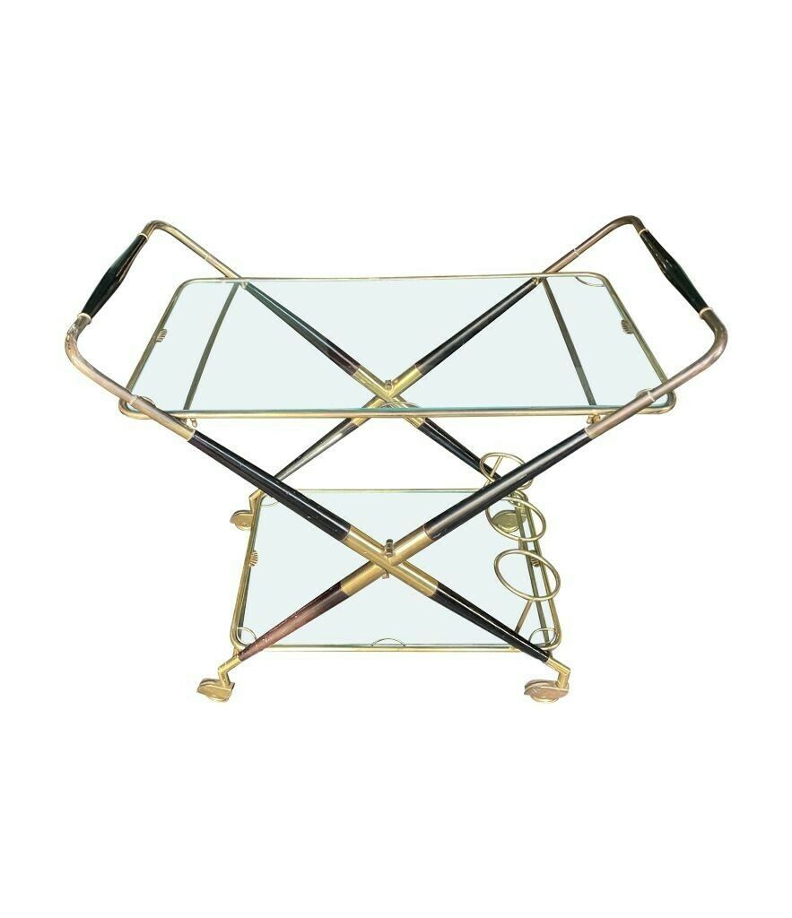 An Italian 1950s Black Lacquer And Brass Folding Bar Trolley By Cesare Lacca photo vintage