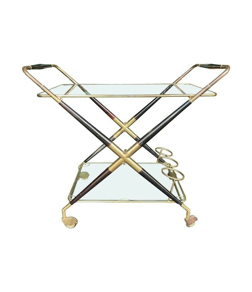 An Italian 1950s Black Lacquer And Brass Folding Bar Trolley By Cesare Lacca