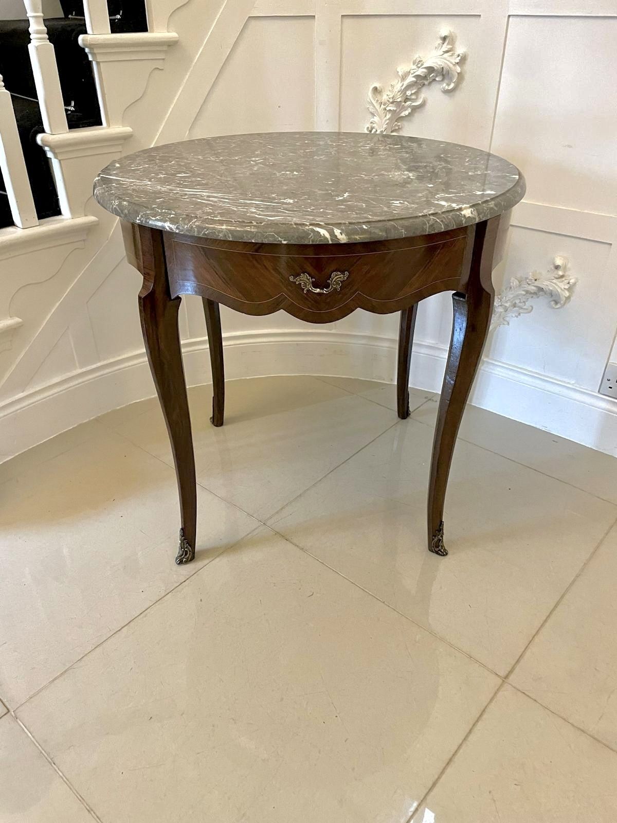 Antique Quality French Freestanding Kingwood Marble Top Lamptable