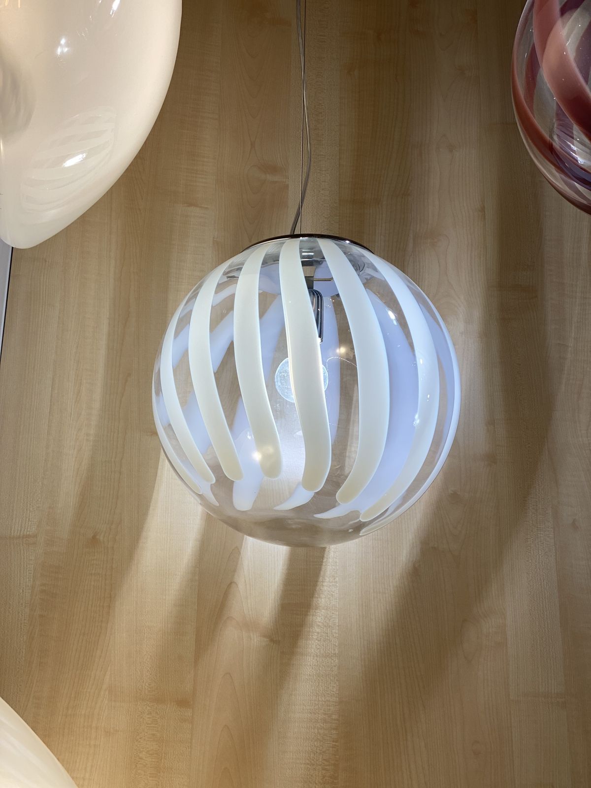 Contemporary Transparent And White Sphere Pendant In Murano Glass photo 1488.0