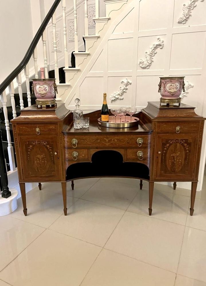 Fine Quality Antique 19th Century Mahogany Inlaid Marquetry Sideboard By Hewetsons, London photo vinterior