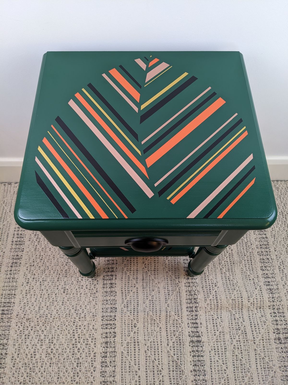 Green Side Table With Colourful Stripes photo furniture