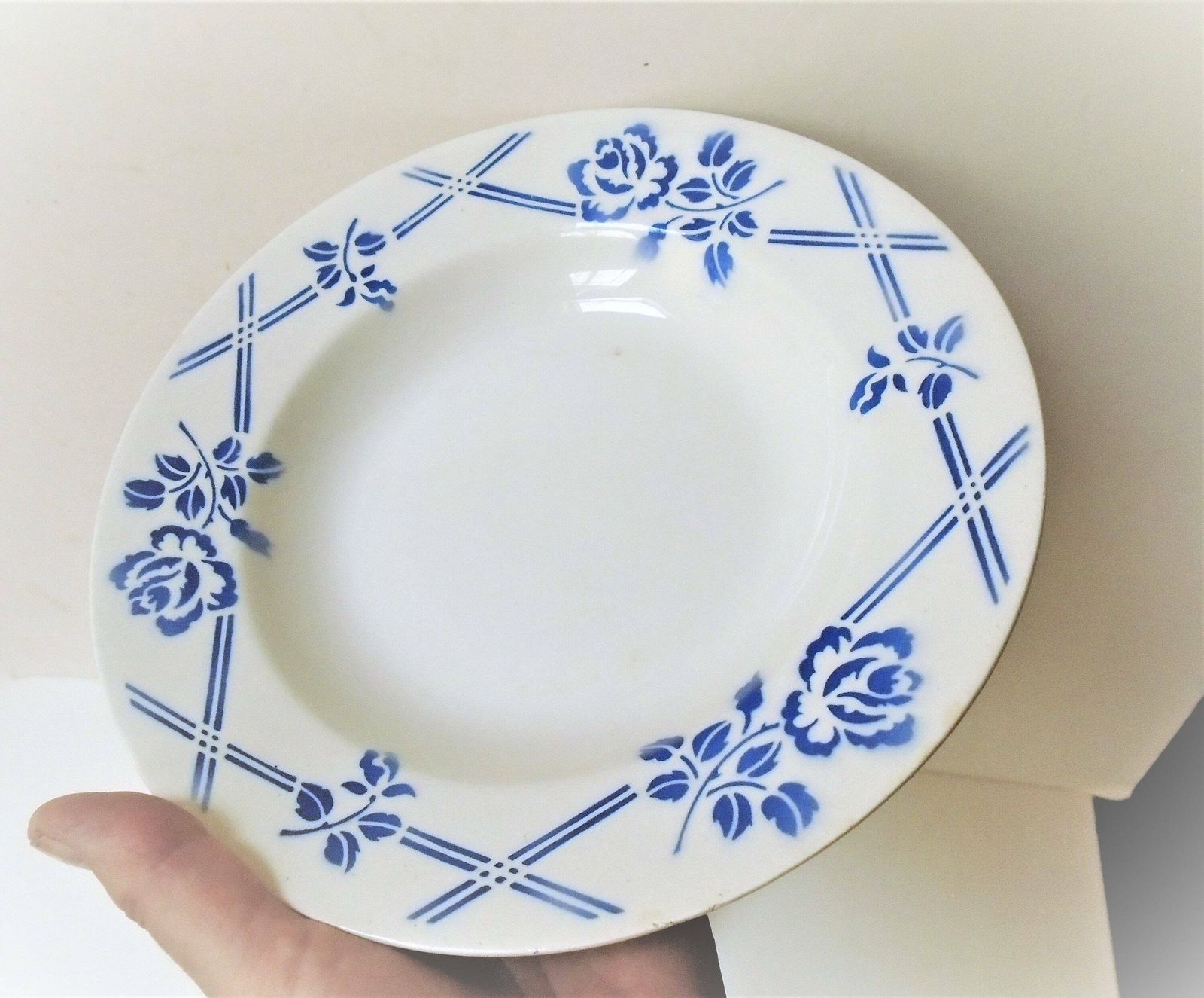 Antique French Moulin Des Loups Ironstone Terre De Feu, Blue Plates, 1930, Dresser Plate Or Serving Plates, 8 Available photo Home Decor