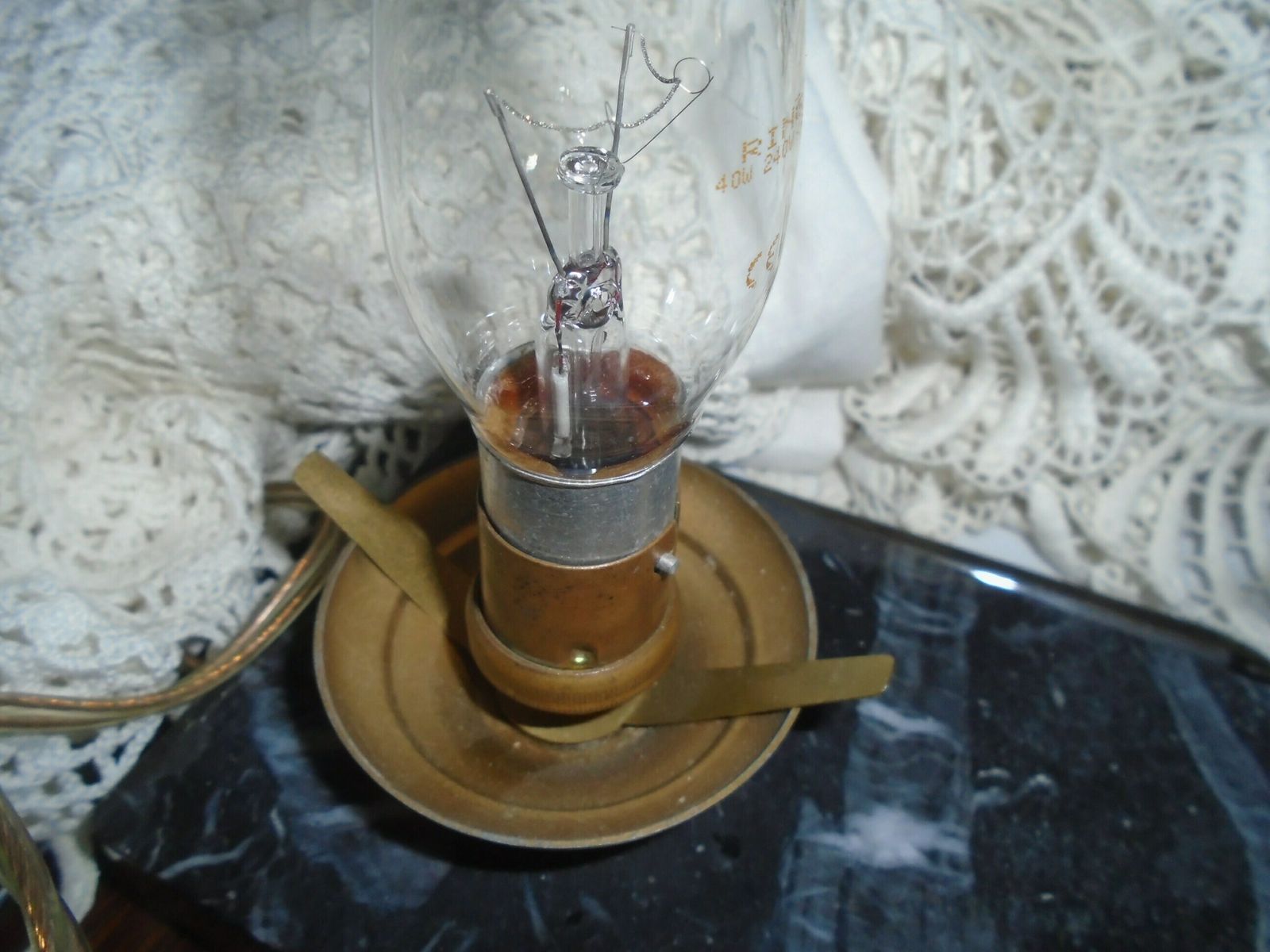 photo for sale Vintage Art Deco French Marble, Brass And Glass Table Lamp, Gold Brass Bird And White Globe Shade