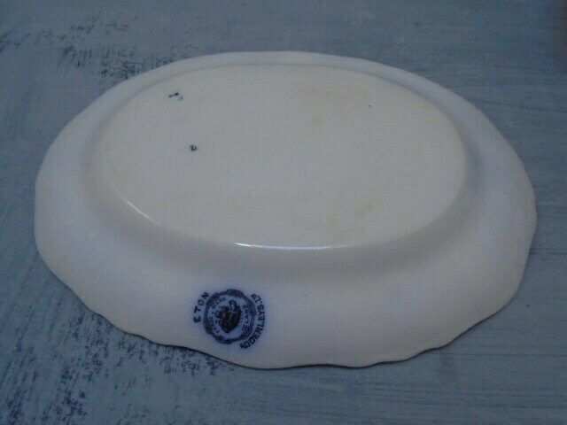 Antique Adderley English White And Blue Floral Ironstone Serving Plate, Oval Dish, Eton Indigo Blue photo Home Decor