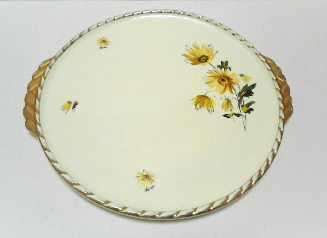 Antique French Cake Plate Honfleur By Salins France Collectible Floral Garland Gilded Plate Dresser Plate Petit Four Server photo vintage