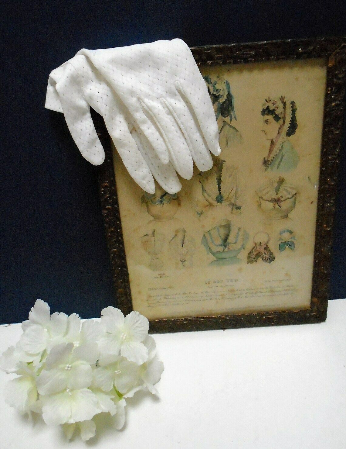 Antique French Framed Fashion Print 1920s A La Mode Ladies In Hats photo buy
