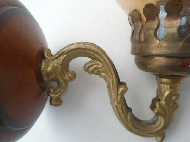 Vintage French Brass Wall Sconce With Pale Orange Glass Glass Shade, Electric Wall Lamp photo buy