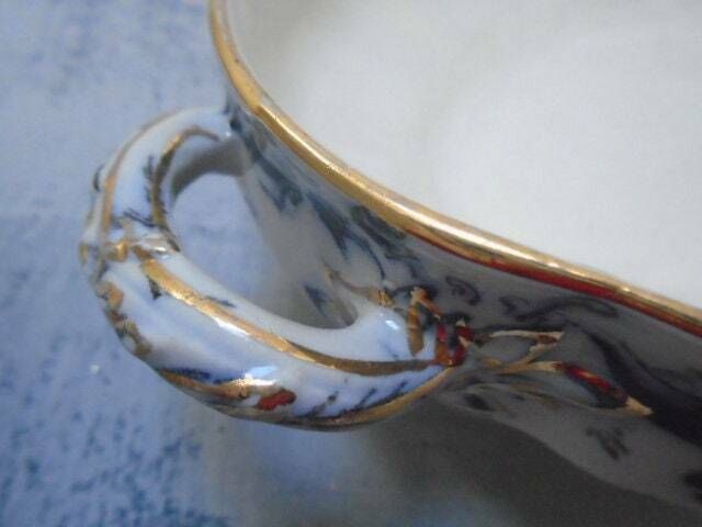 Antique Adderley English White And Blue Floral Ironstone Tureen, Oval Lidded Serving Dish, Eton Indigo Blue photo Home Decor