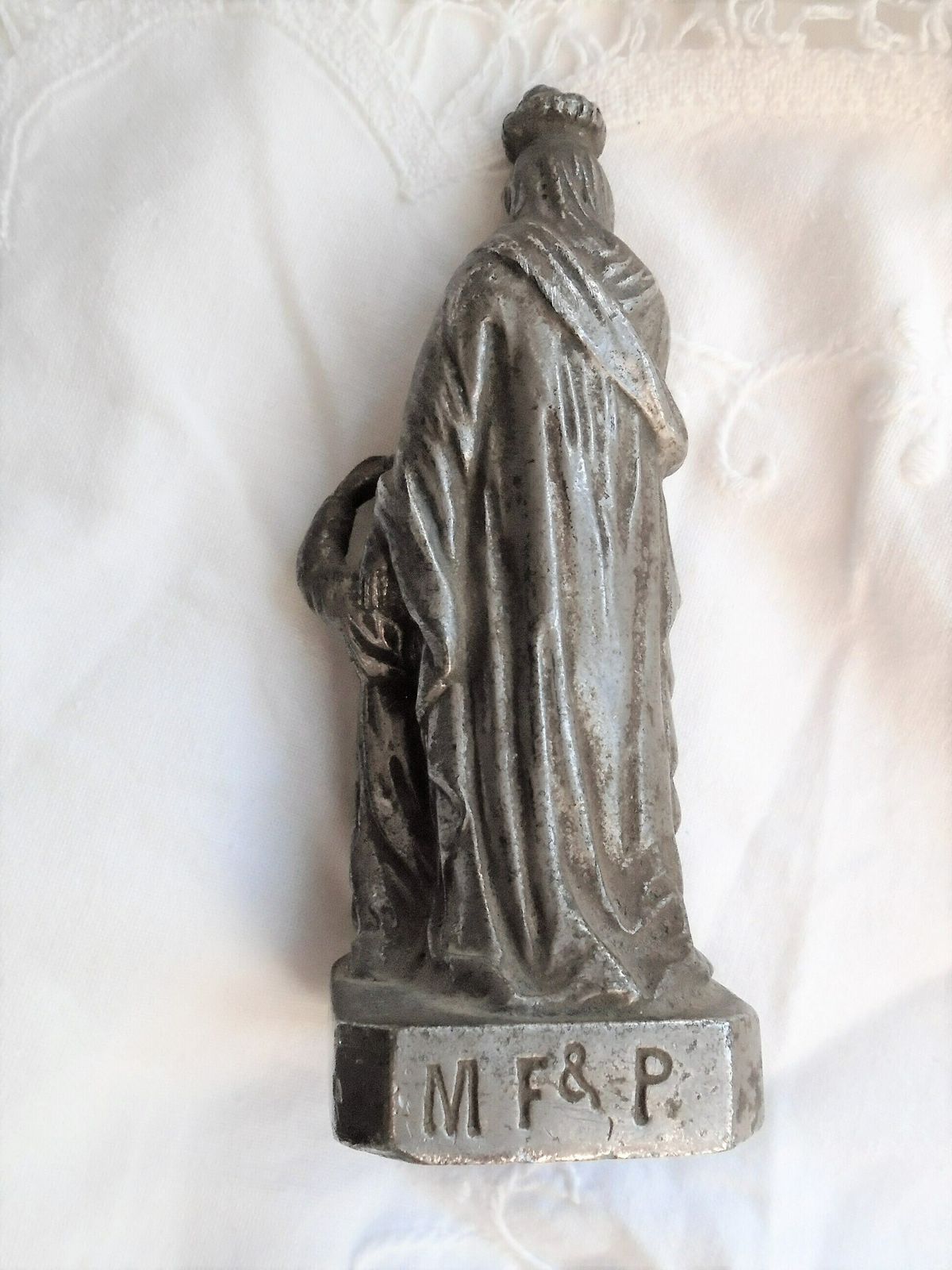Antique French Bronze Cast St. Anne Statue, With The Child Jesus, St. Anne D'auray, Crowned Religious Figure photo Home Decor
