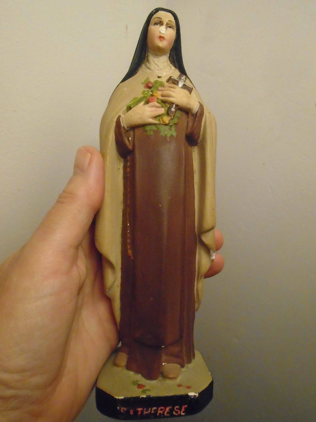 Antique French Chalk / Plaster Statue Of St. Therese Of Lisieux, Signed By Artist Corneille, Toulouse, 8.5 Inch