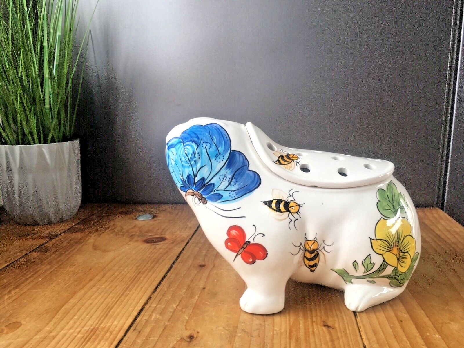 Mid Century Italian Pottery Este Ceramiche Flower Frog Planter Posy Vase 60's