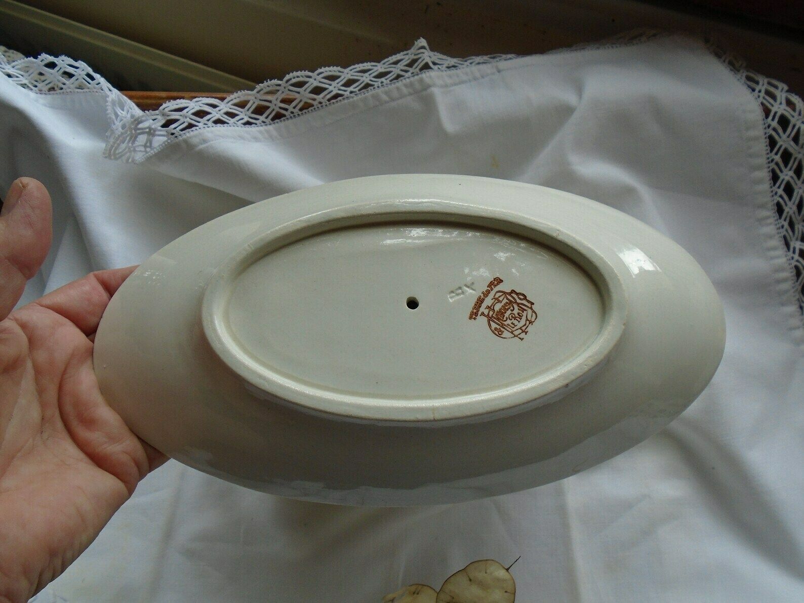 Beautiful Antique French Ironstone Choisy Le Roi Sauciere / Sauce Boat, Glazed Cream, Saucer Attached photo buy