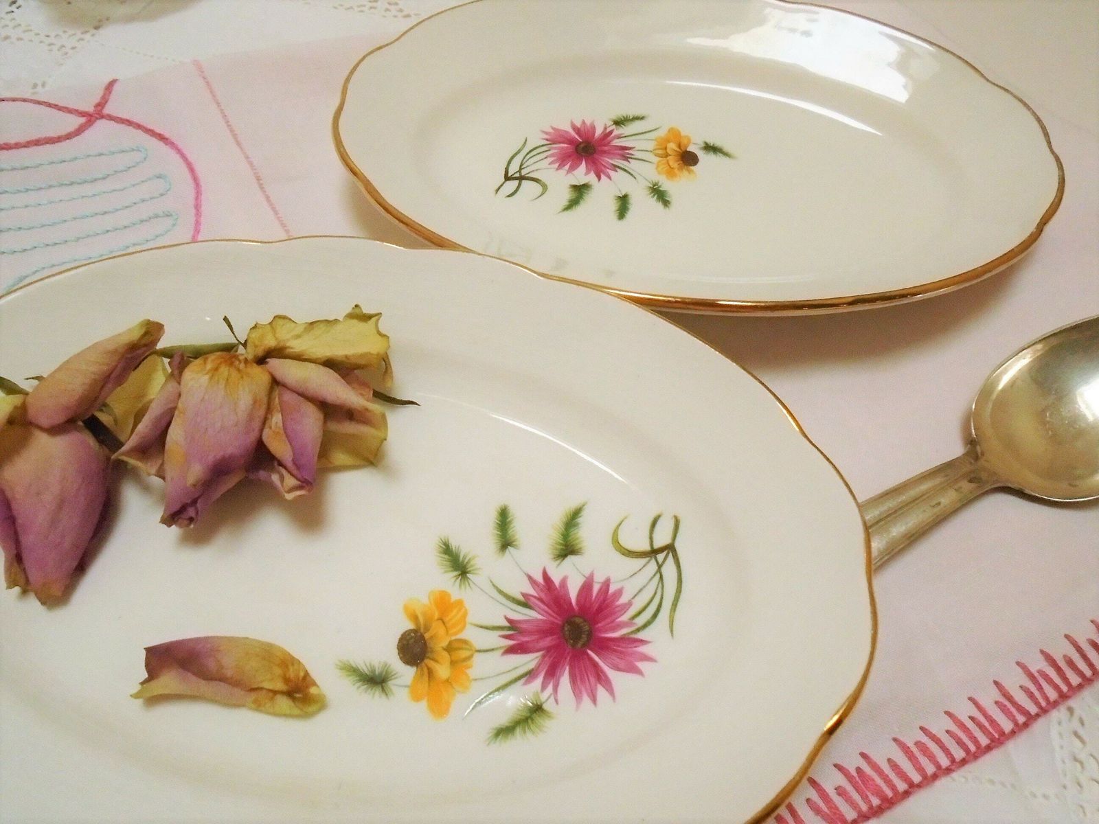 2 Antique French Oval Serving Dishes, French Ravier Set, Floral Oval Serving Pair, Gien Feu D'artifice photo furniture