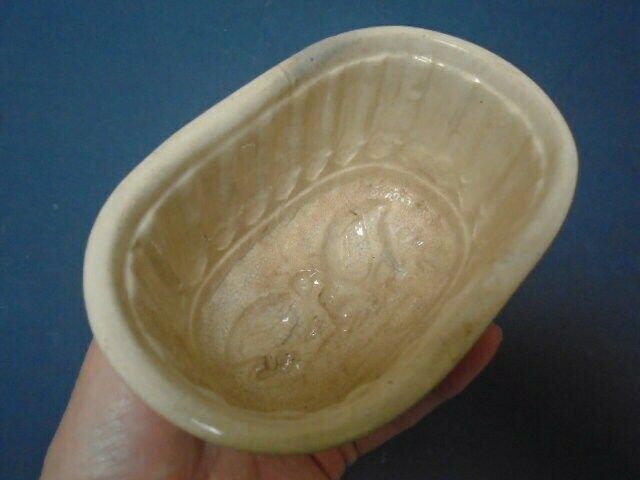 Antique French Stoneware Jelly / Jello Mold / Oval Rustic Farmhouse Ceramic Mould photo for sale