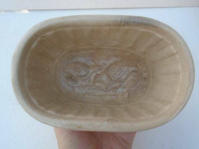 photo furniture Antique French Stoneware Jelly / Jello Mold / Oval Rustic Farmhouse Ceramic Mould