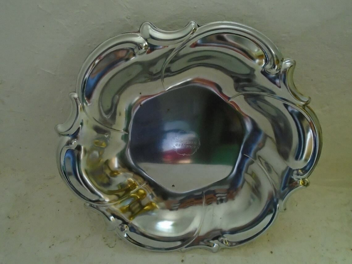 Vintage French 'Bergere De France' Silver Mid Century Metal Serving Dish, Circa 1950s, Christofle Styler photo vinterior