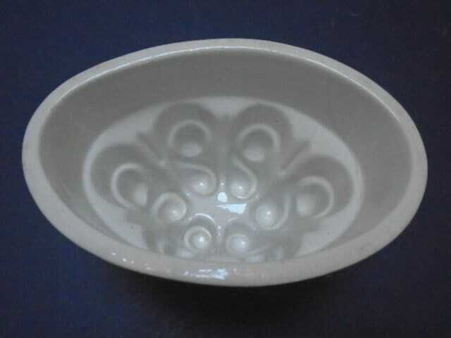Antique French Stoneware Jelly / Jello Mold / Oval Rustic Farmhouse Ceramic Mould