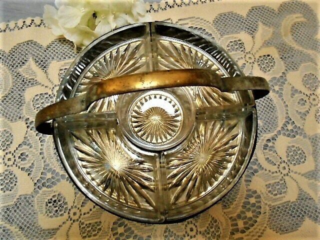 Antique French Art Deco Aperitif Snack Tray, 5 Glass Serving Dishes, Olive And Nut Server photo Home Decor