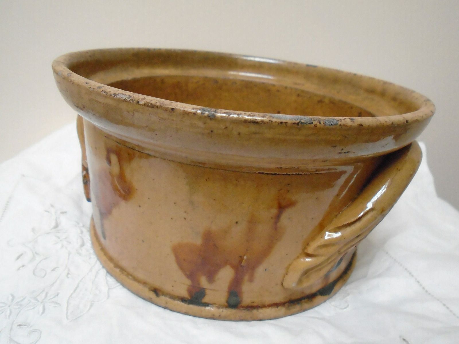 Antique 1900 French Round Stoneware Terrine, Rillettes Terrine, Flower Pot, Rustic Farmhouse Pot, Round Stone Dish photo furniture