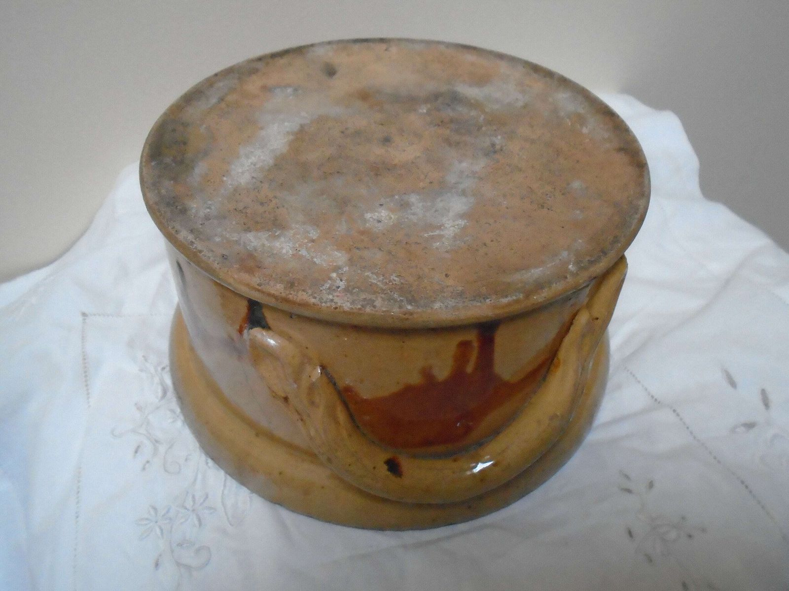Antique 1900 French Round Stoneware Terrine, Rillettes Terrine, Flower Pot, Rustic Farmhouse Pot, Round Stone Dish photo 50.0