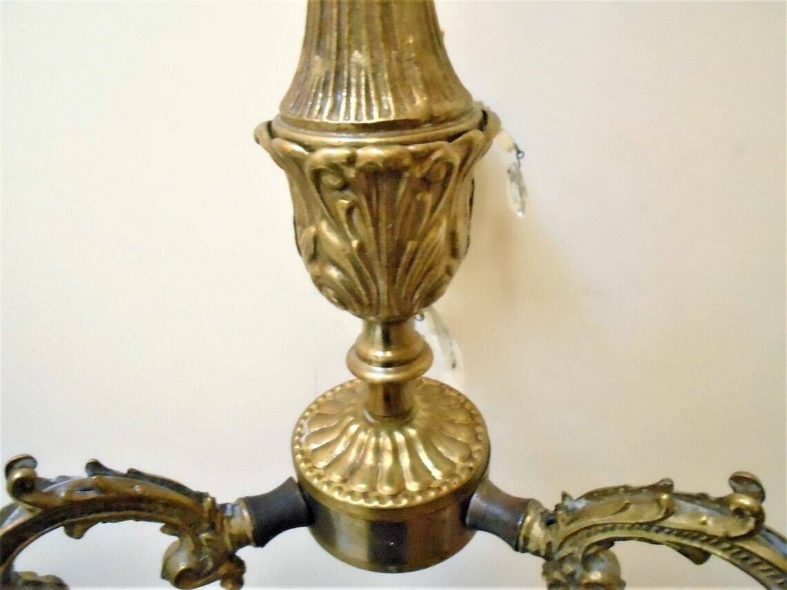 Lustre à suspension vintage en bronze et verre cristal, 3 bougies photo Luminaires