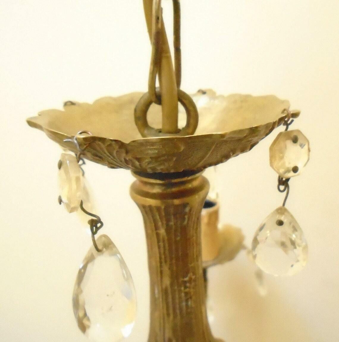 Lustre à suspension vintage en bronze et verre cristal, 3 bougies photo buy
