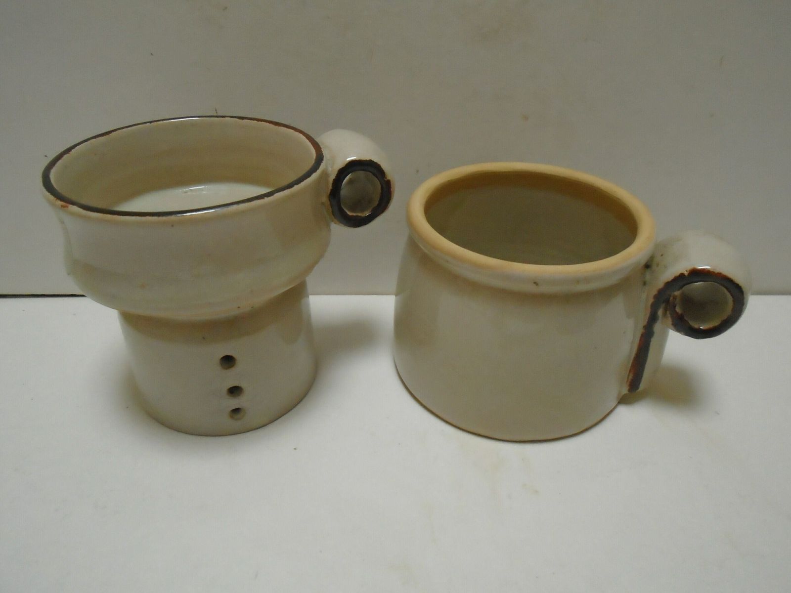 French Stone Butter Crock, Butter Keeper Dish, Stoneware Butter Container Or Cheese Mold Drainer photo vintage