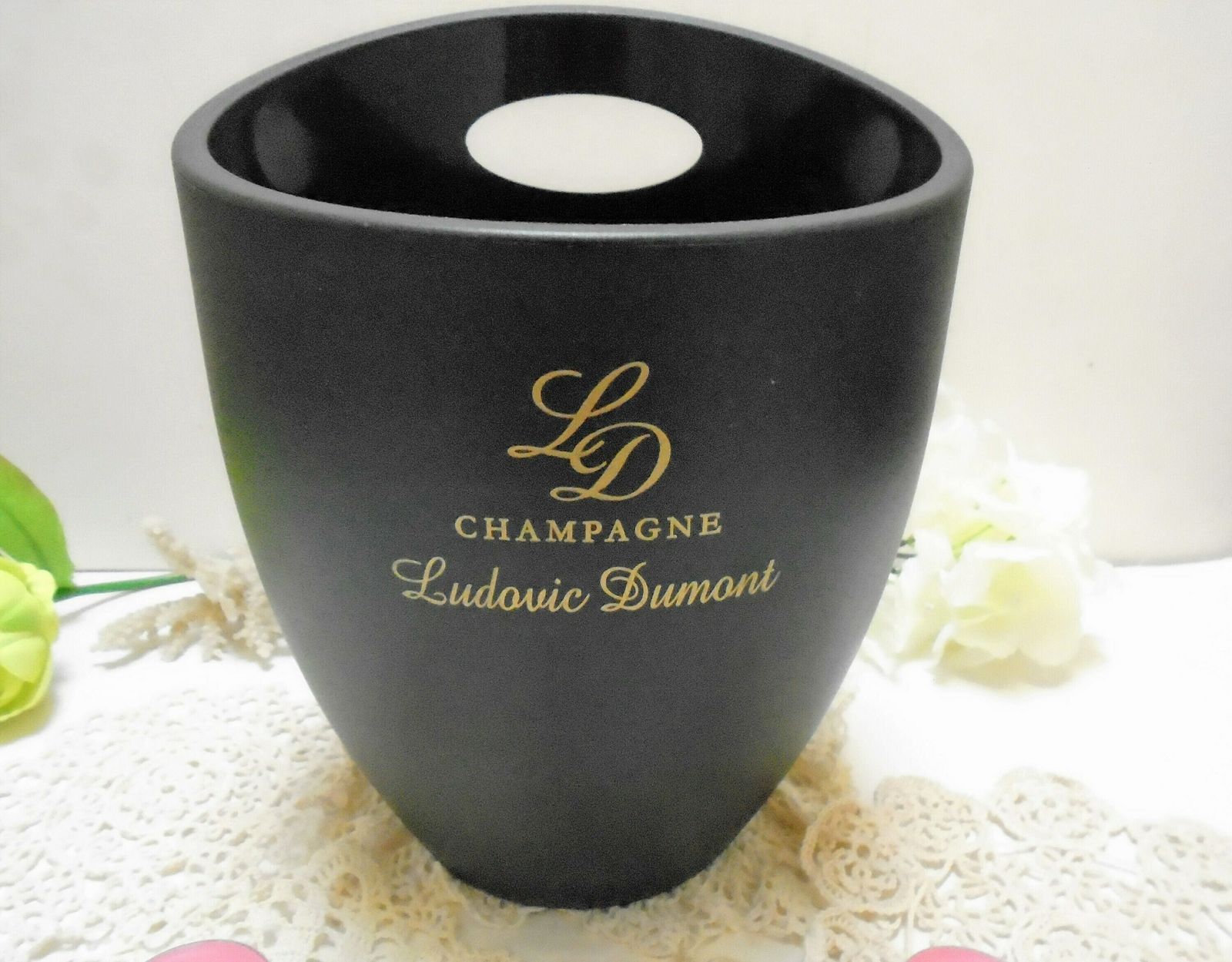 Vintage French Champagne Bucket By Ludovic Dumont, France, Matt Black Acrylic Wine Cooler photo for sale