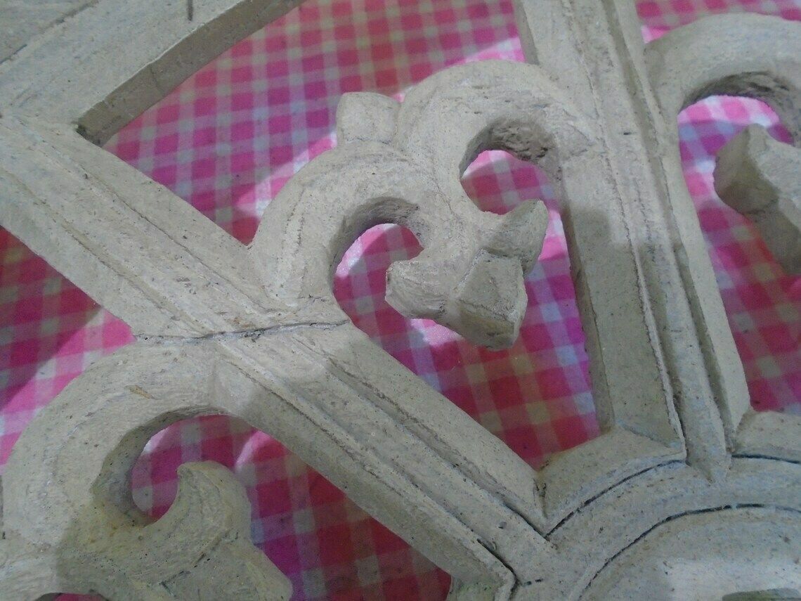photo for sale Antique French Hand Carved Fleur De Lys Wood Coat Rack, Wrought Iron Hooks, Rustic Shabby Chic Coat / Hat Rack