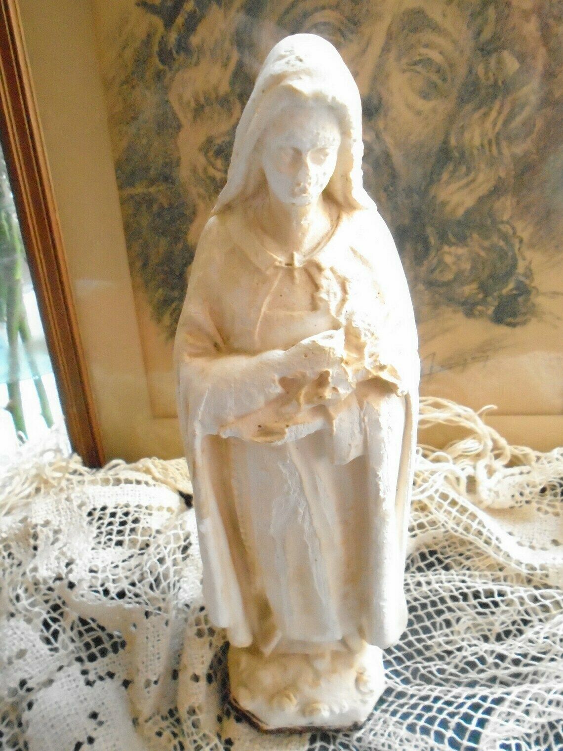 Antique French Antique French Plaster Of Paris St Therese Statue / 11" Tall Chalk Saint Therese Of Lisieux photo buy