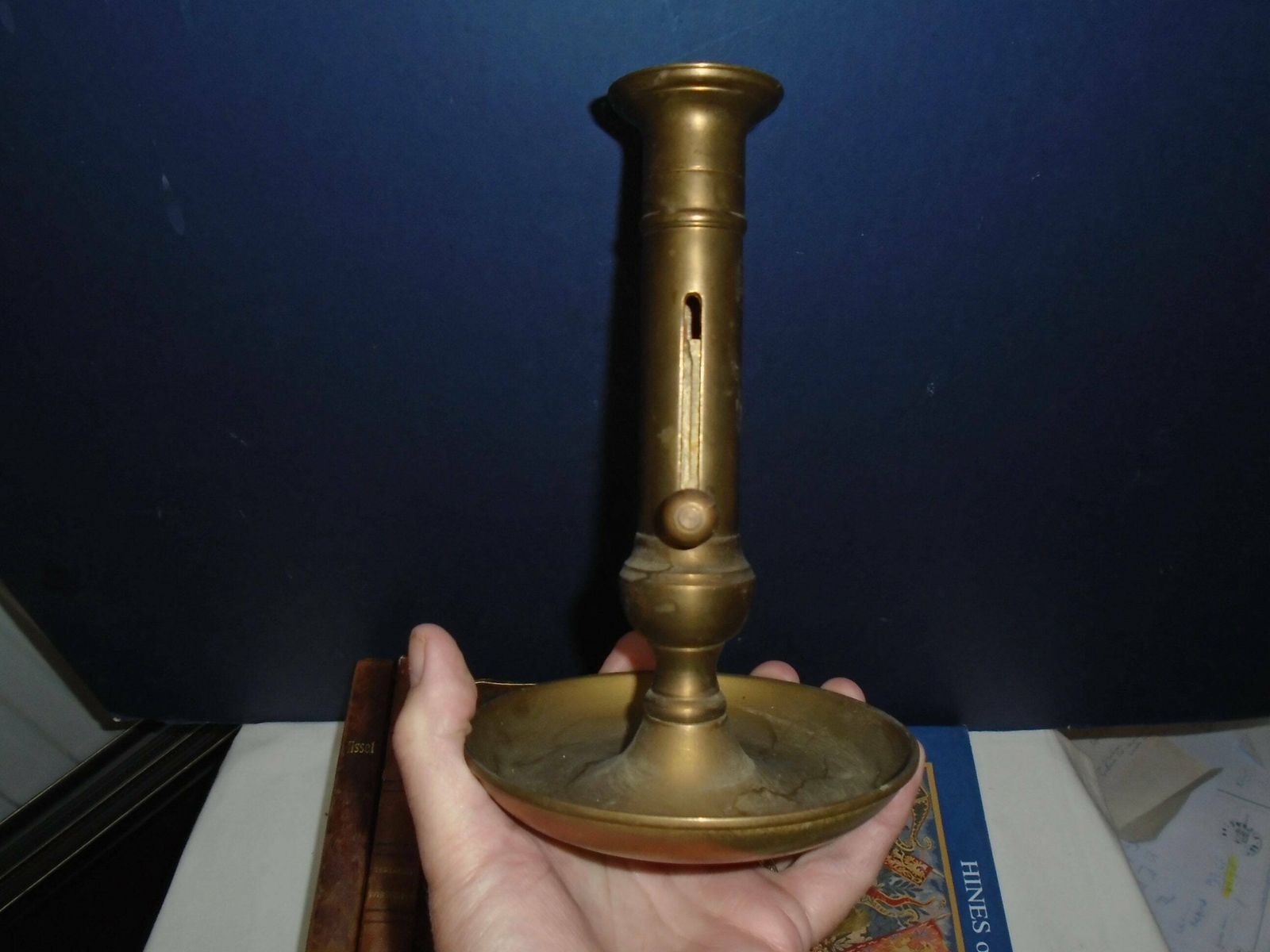 Vintage French Brass Push Up Hand Held Candle Holder, Heavy Candlestick, Wee Willie Winkle Candle Holder photo furniture
