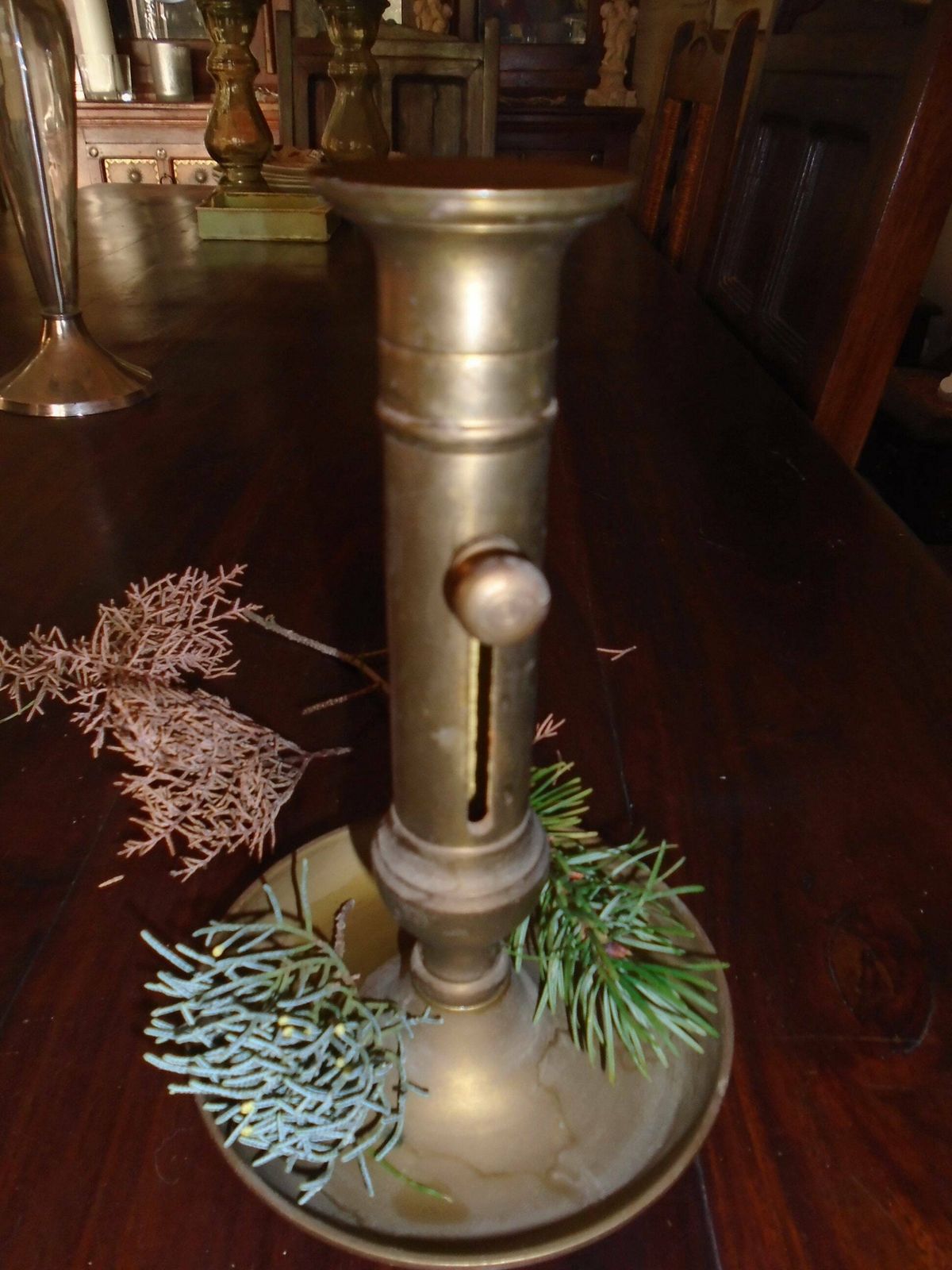 Vintage French Brass Push Up Hand Held Candle Holder, Heavy Candlestick, Wee Willie Winkle Candle Holder photo for sale
