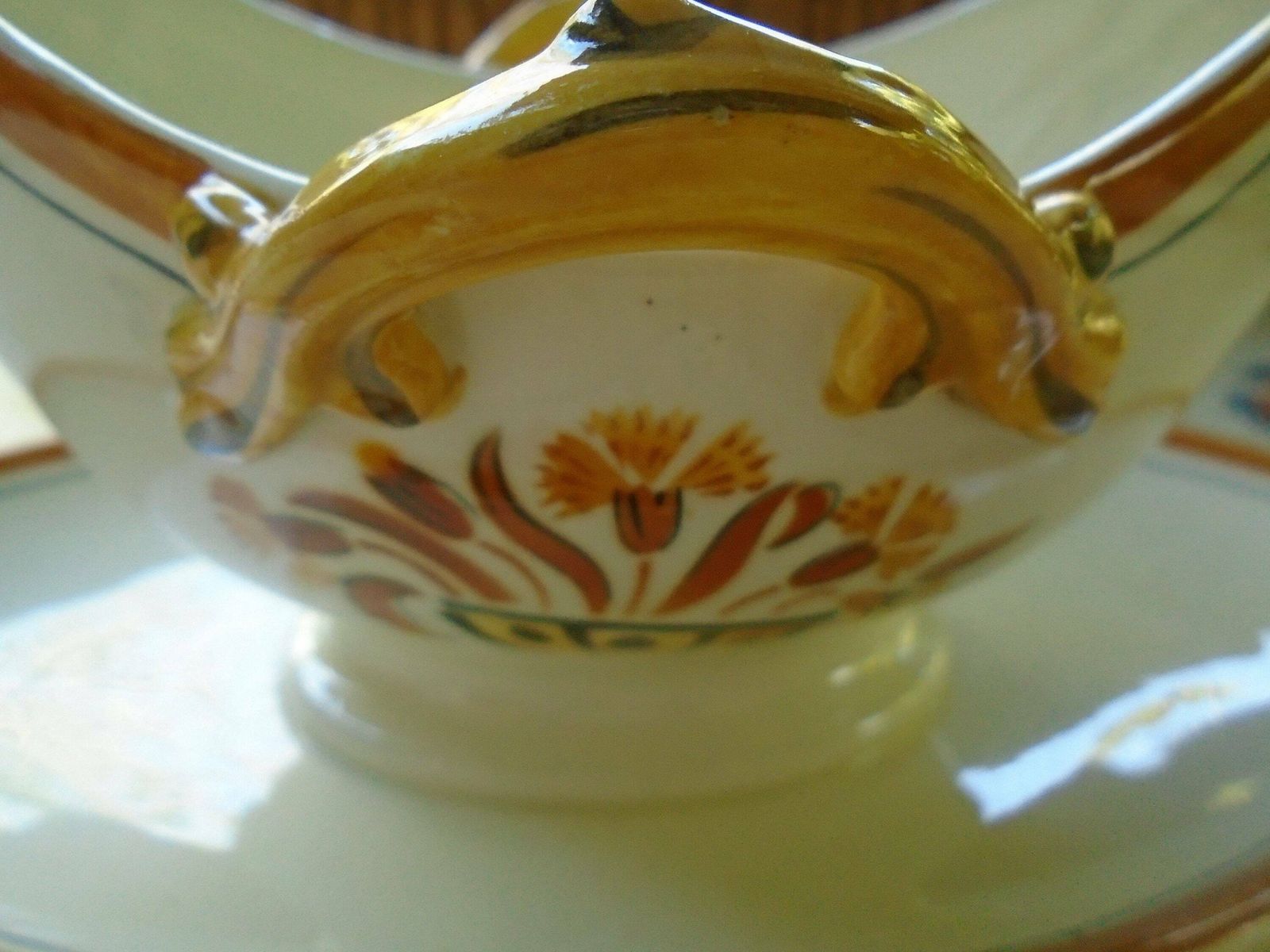Beautiful Antique French Creil Et Montereau Sauciere / Sauce Boat, White And Gold, All In One, Porcelaine Gravy Jug photo buy