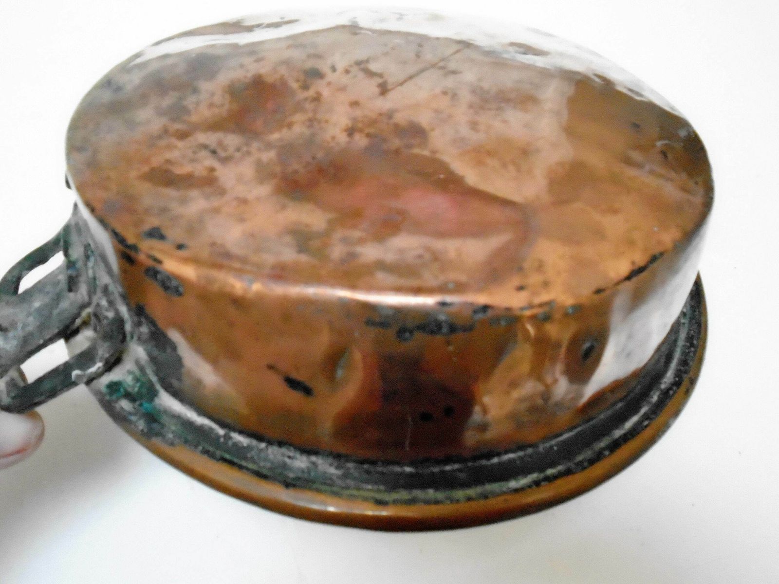 Antique French Hand Forged Solid Copper And Iron Skillet / Frying Pan / 9" Rolled Edges, Farmhouse Copper Decoration photo buy
