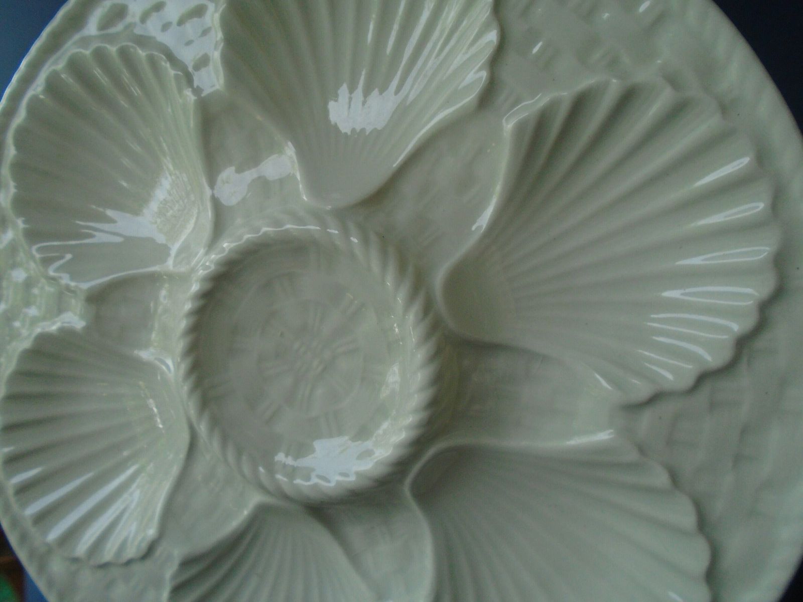 Two Antique French Longchamp Cream Porcelain Oyster Plates, Seafood Plates, Cream Seafood Plates, Sold In Sets Of 2 photo vinterior