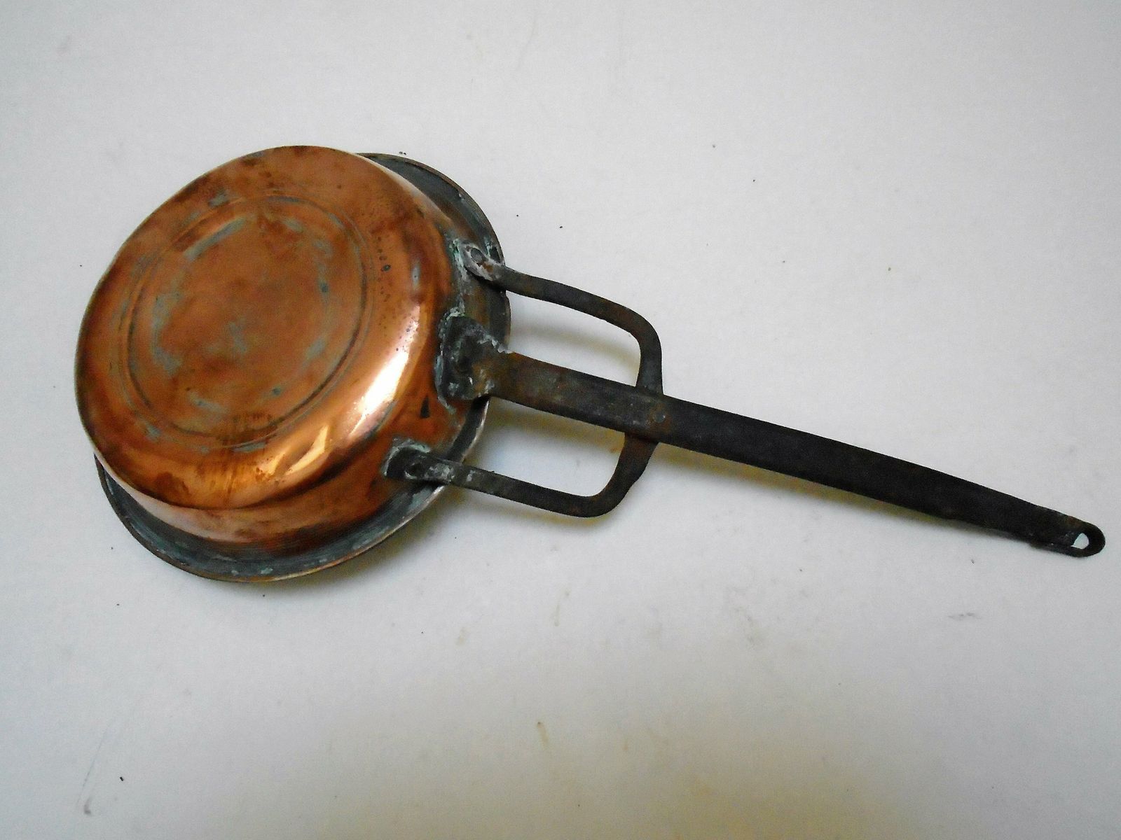 Antique French Hand Forged Solid Copper And Iron Skillet / Frying Pan / 6 1/2", Farmhouse Wall Copper photo for sale