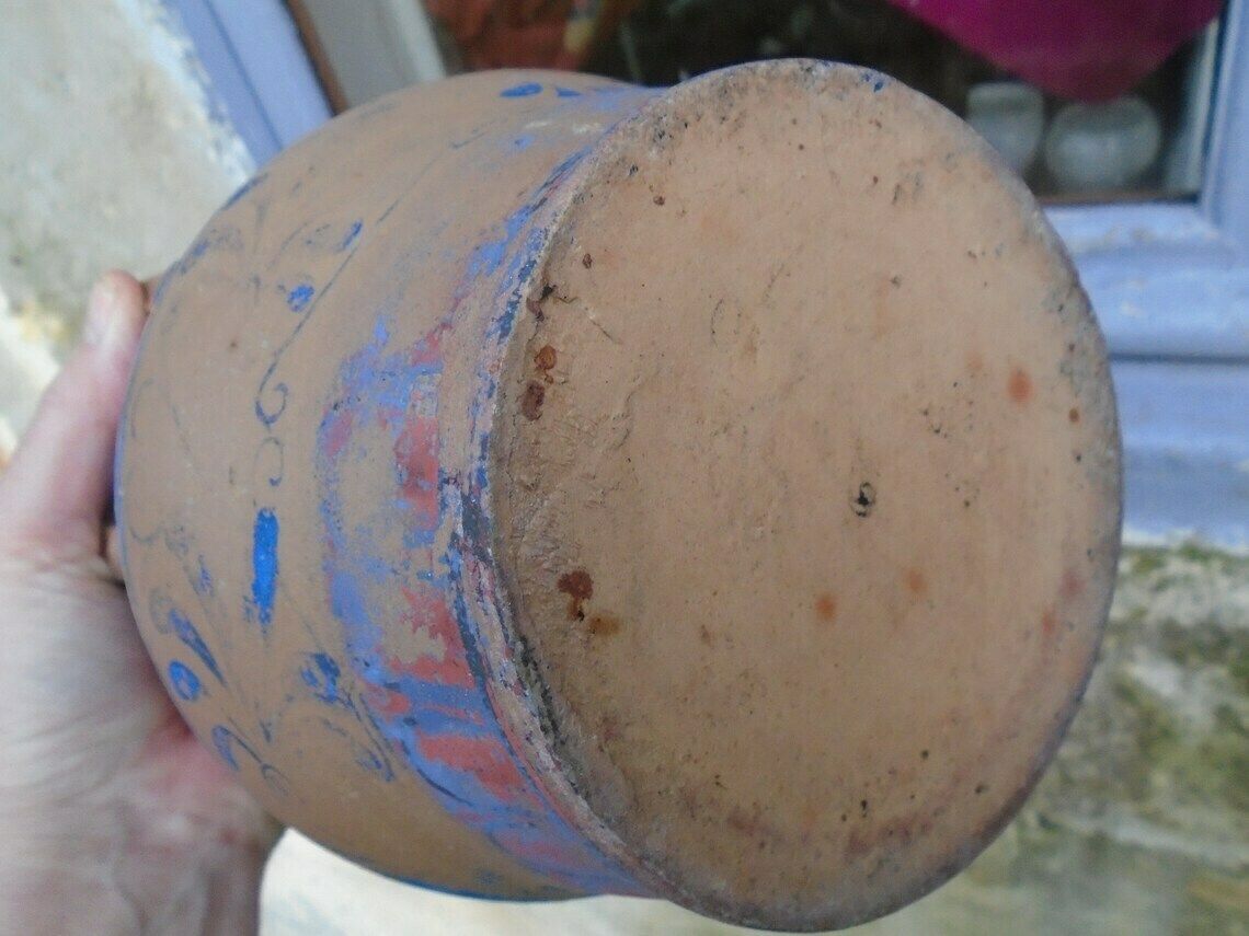 Rare Antique French Hand Painted Stone Jar, Rillettes Jar, Cooking Utensil Holder, Flower Pot, Rustic Farmhouse Jar photo buy