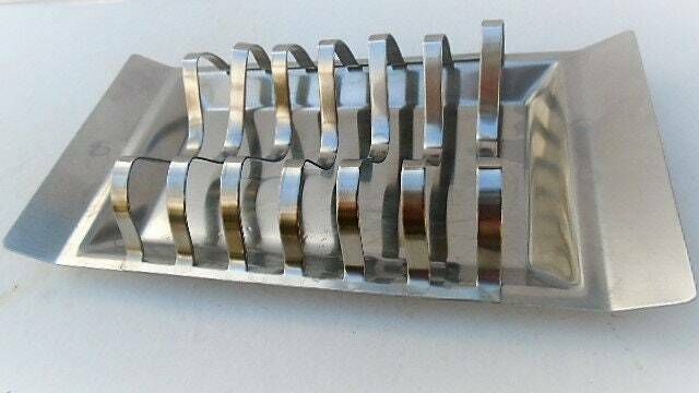 Vintage French 6 Slice Toast Rack With Crumb Tray, Retro 1950s Letter Rack, Postcard Holder, Desk Gift photo for sale