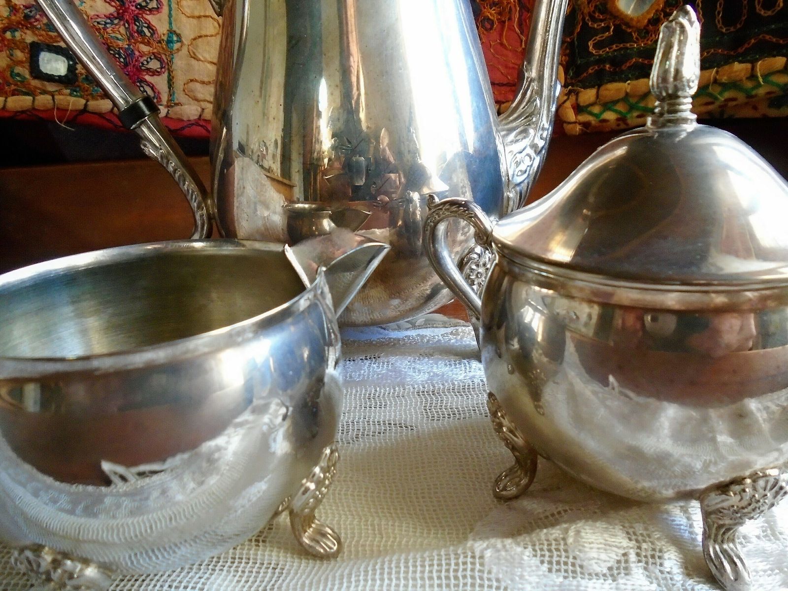 Antique French Silver Plated Art Nouveau Tea / Coffee Set, Tea/Coffee Pot, Sugar Basin And Milk Jug, 1920s photo for sale
